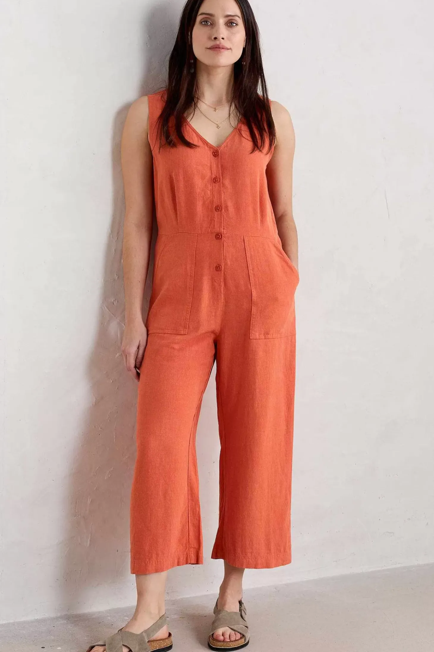 Carthew V Neck Linen Blend Jumpsuit