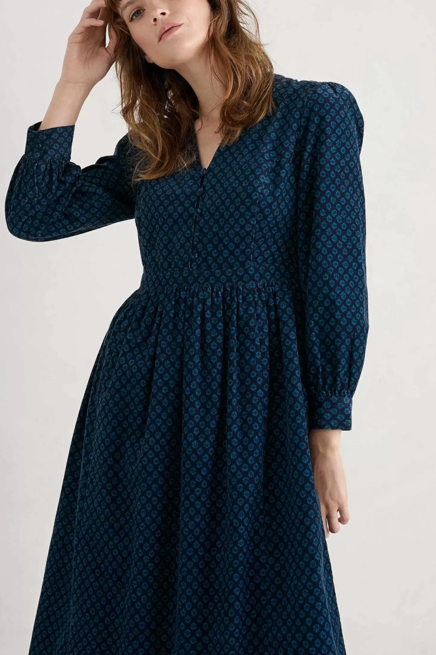 Rose Cottage Printed Cord Midi Dress