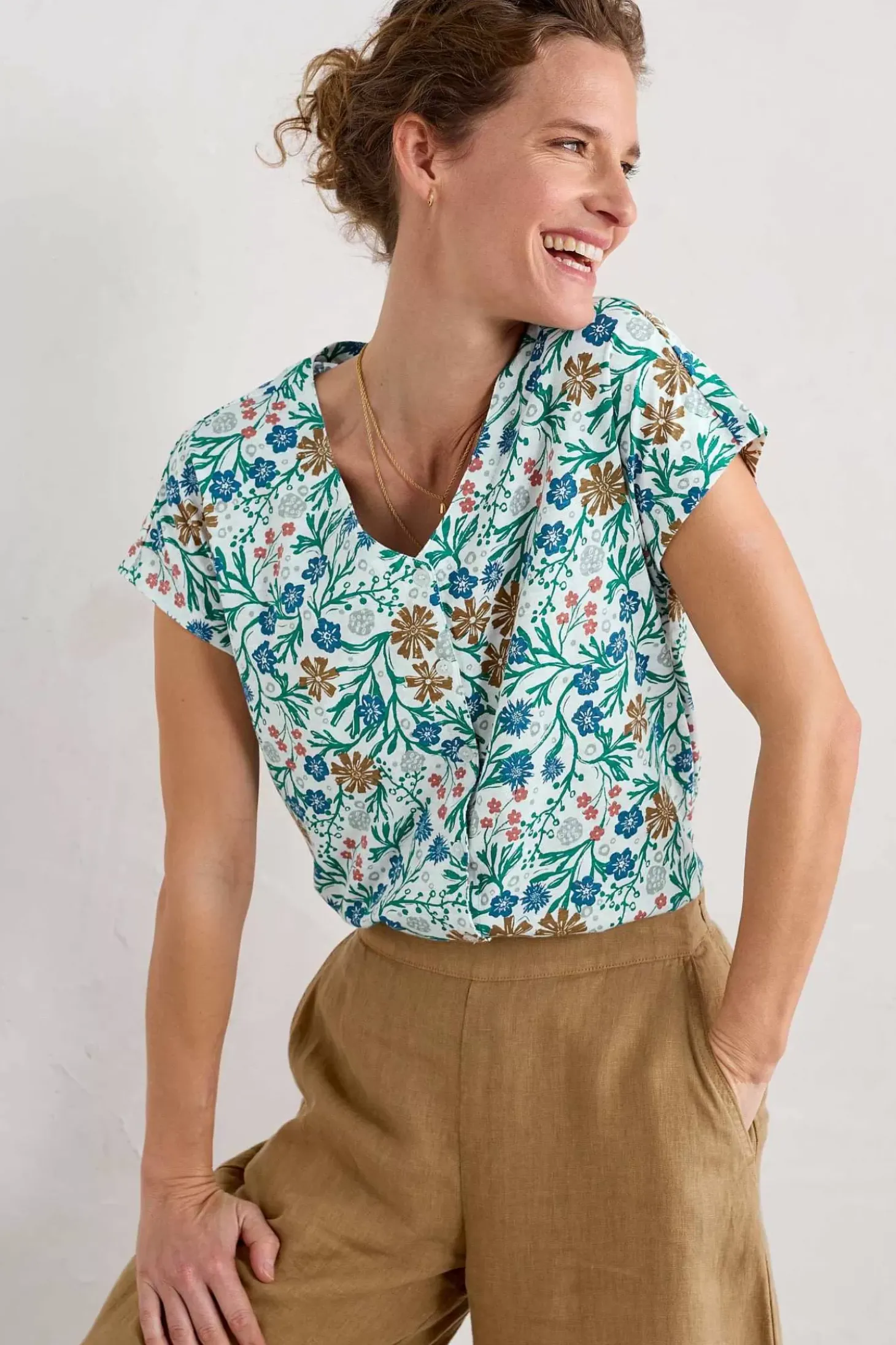 Studio Glass V-Neck Jersey Top